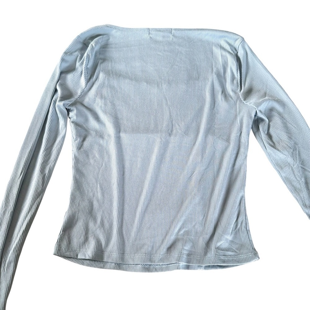 No comment Women's M Sky Blue Ribbed Corset Long Sleeve Crop Tee Lace Trim - Picture 8 of 9